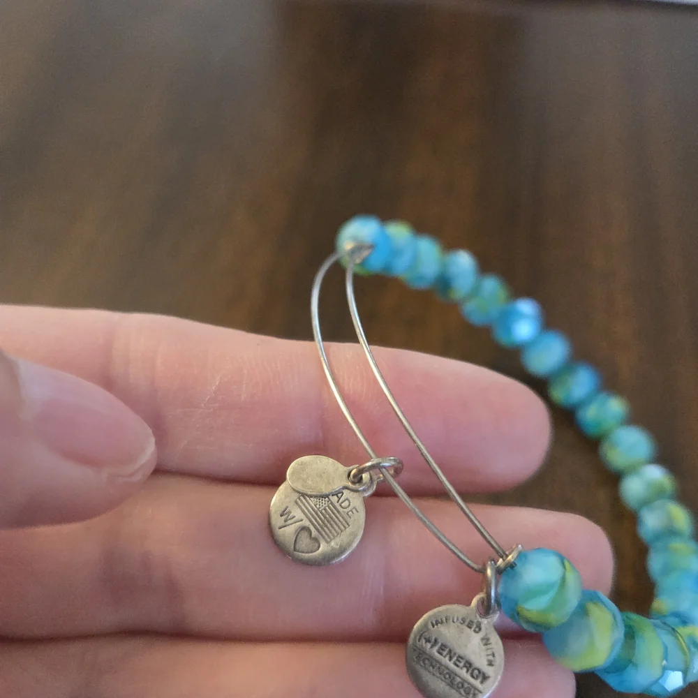 Alex and Ani Turquoise Blue Green Beaded Bangle Bracelet - Picture 2 of 2